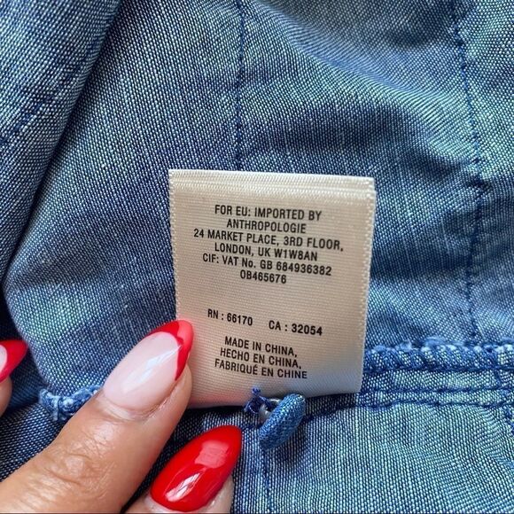 Anthropologie Laced Chambray Top Linen Blend - Picture 9 of 13